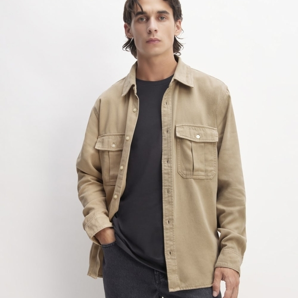 Everlane Shirt Mens XL Beige Tencel Long Sleeve Button Shacket Jacket Buttersoft